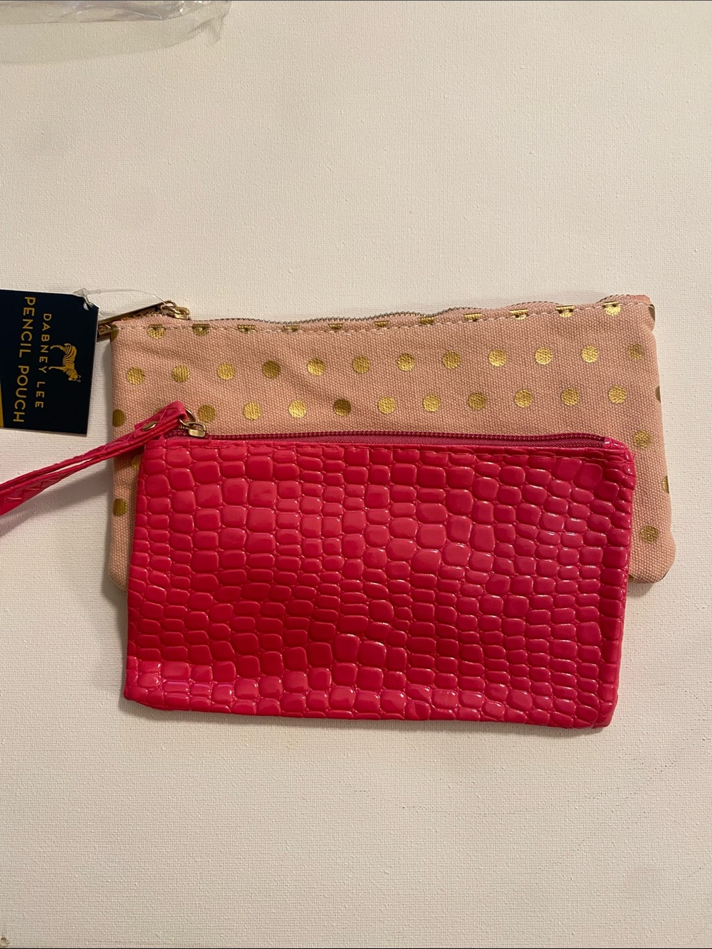 Dabney Lee Pink Canvas + Hot Pink Croc-Embossed Wristlet Set